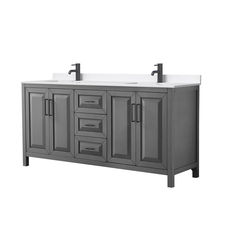 Daria 72'' W Vanity, Gray, Matte Black, White Quartz