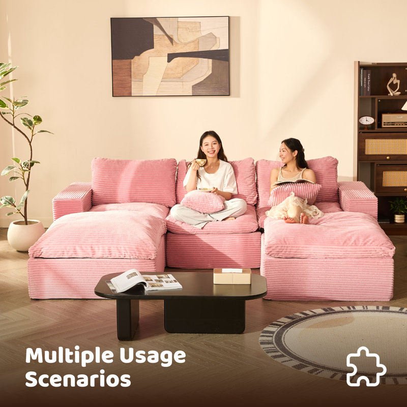 Corduroy Sofa, Pink, 268cm-3U