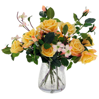 Roses In Crackle Vase - 17 Inches