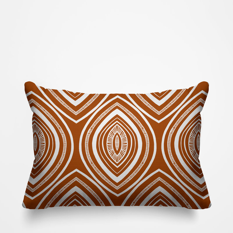 Coussin décoratif intérieur / extérieur Gateson Tribal, 15 po x 15 po, Orange brûlé, Carré