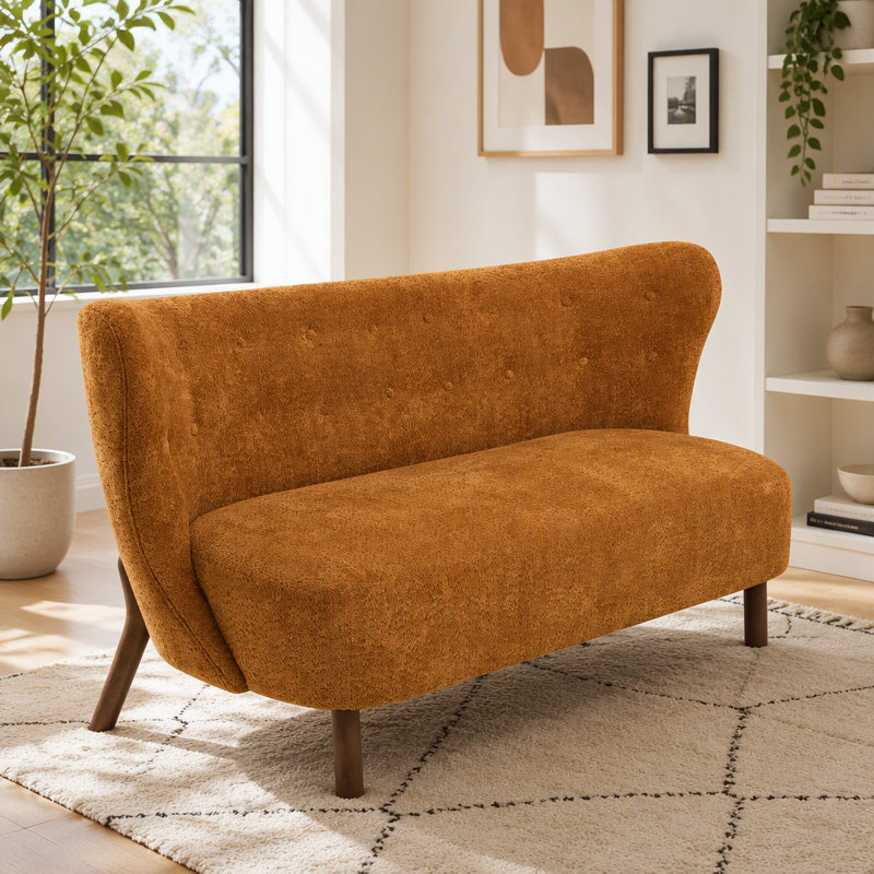 Nordic Curved Loveseat with Chenille Fabric
