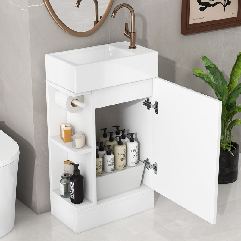 Onel 20'' Single Bathroom Vanity with Ceramic Top, White