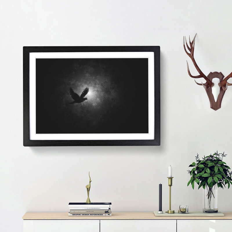 Flying Dove Bird - Picture Frame Graphic Art Print, 33cm H x 45cm W x 2cm D, Black Framed