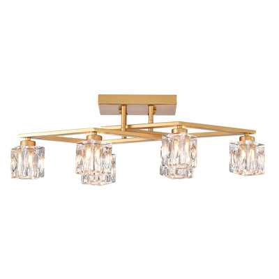 Plafonnier en cristal 6 lumières, luminaire doré moderne pour salle à manger, cuisine, salon, chambre à coucher (comprend 6 ampoules G9)