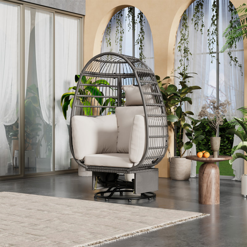 Chaise pivotante d'extérieur avec coussins, Gris/beige