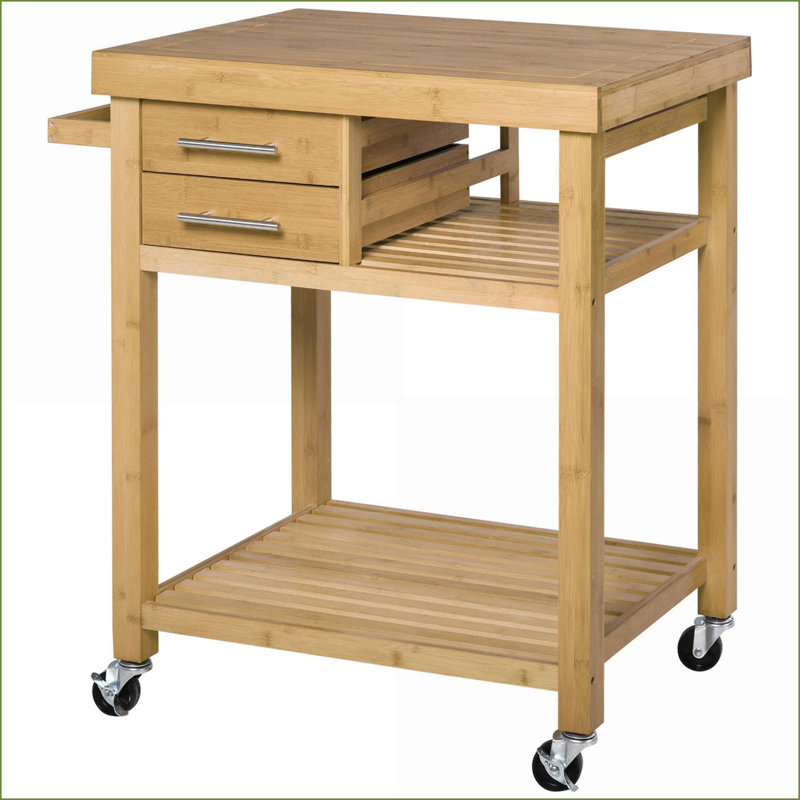 Îlots de cuisine avec tiroirs de rangement Tablettes, chariot utilitaire roulant en bambou par HOMcom | Naturel | Ton de bambou
