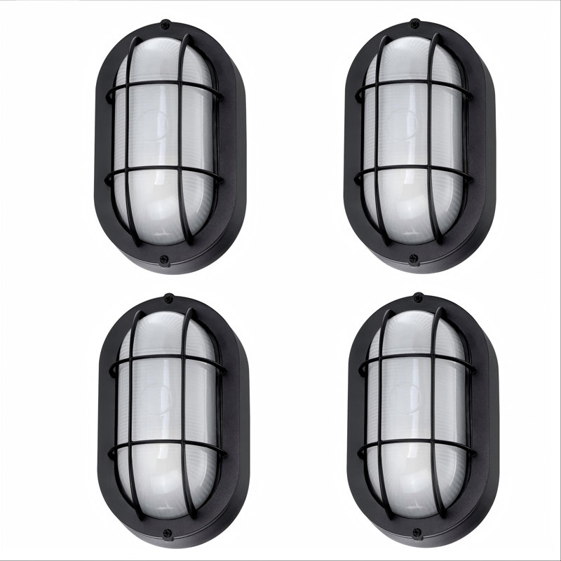 4-Pack 1-Light 8.5-in H Matte Black Hardwired Outdoor Bulkhead Light