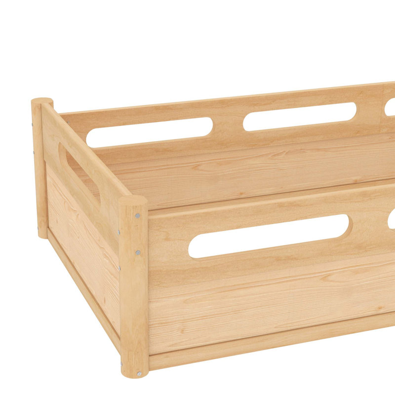 Low Profile Floor Platform Bed with Full-Length Guardrails, No Box Spring Needed, Natural