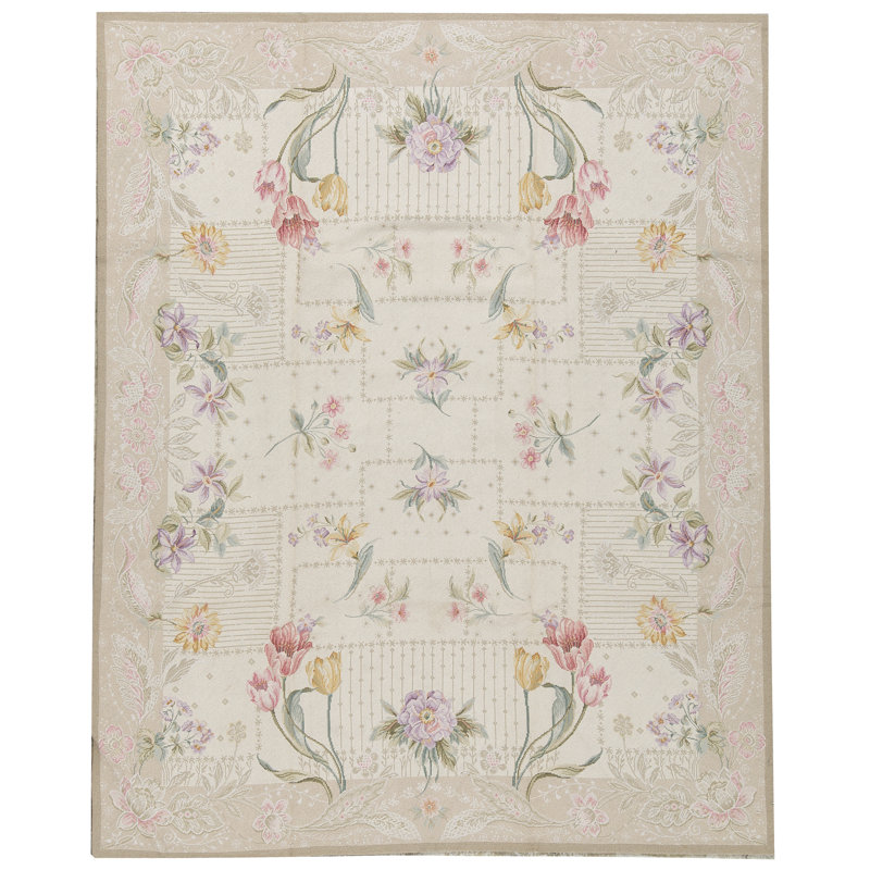 Hand-Knotted High-Quality Ivory and Beige Area Rug