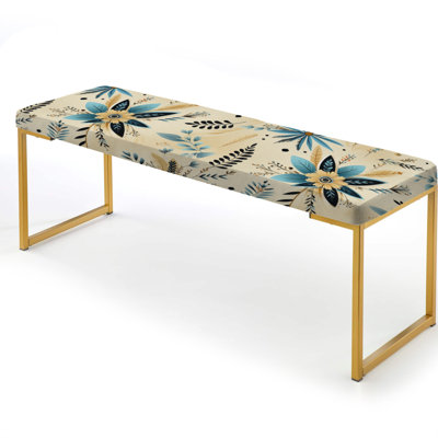 Blue Beige Vintage Chic Flower Pattern - Floral Upholstered Gold Bench