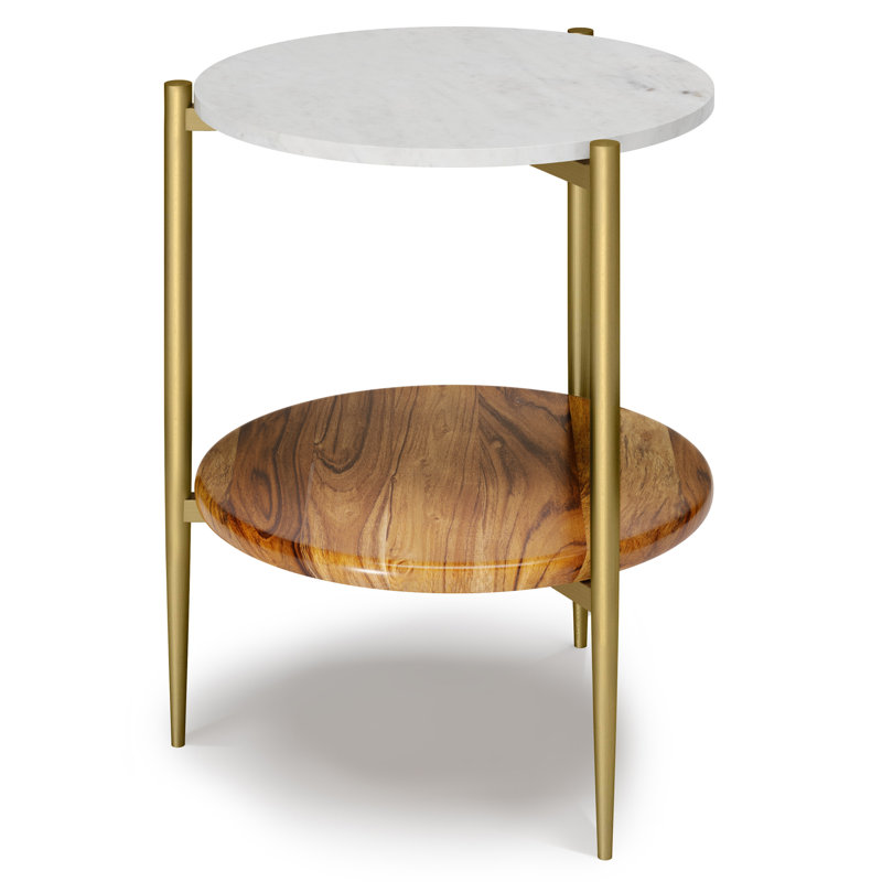 Wagner - Table d'appoint ronde en marbre et bois - blanc / naturel