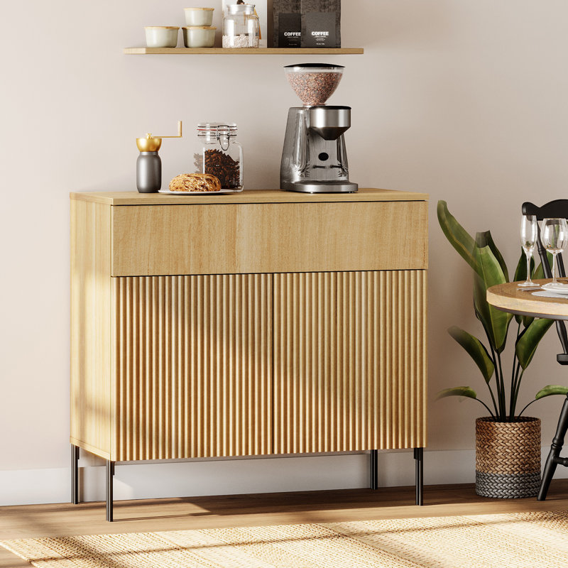 Buffet rustique en bois avec portes et tiroir Union 31,5 "Union Credenza pour cuisine, salle à manger Union, Chêne
