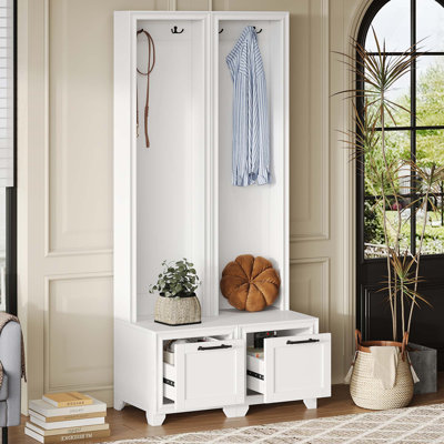 Vintage 3-In-1 Versatile Freestanding Hall Tree With Bench, Storage Drawers And Hooks, Set Of 2 Entry Coat Rack