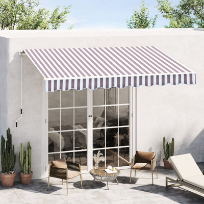 Auvent rétractable pour terrasse 10 'X 8' - Manivelle manuelle, et tissu aquatique, terrasse en aluminium, balcon, cour, abri à café rayé 10 pi x 8 pi avec structure à eau, cour à rayures
