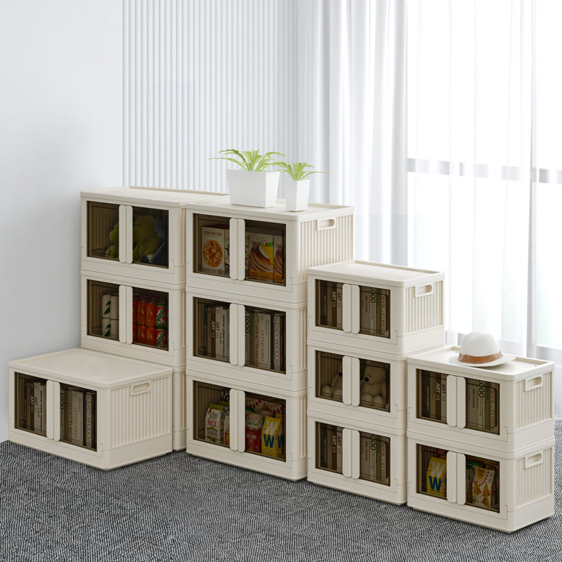 8.4Gal Foldable Plastic Storage Bins with Lids and Wheels, Milky White