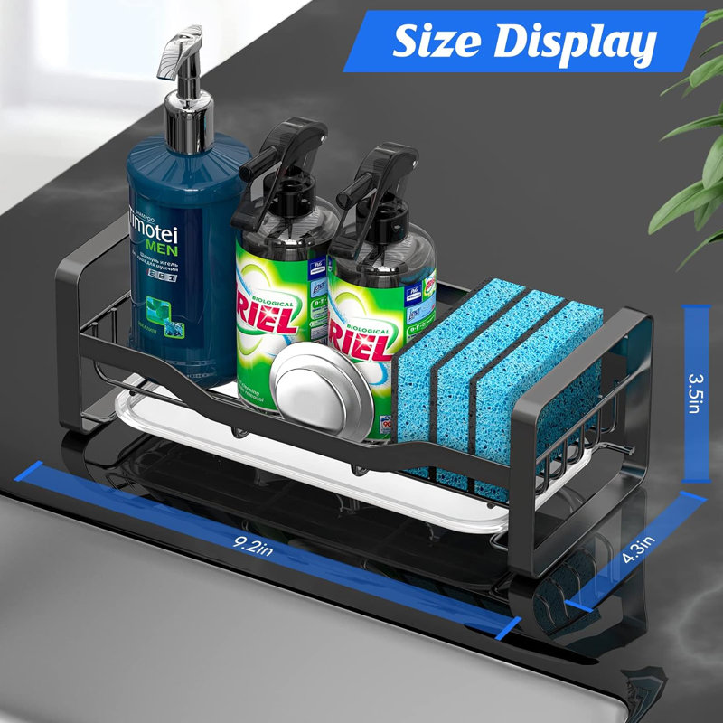 Black Stainless Steel Kitchen Sink Caddy with Removable Drain Tray