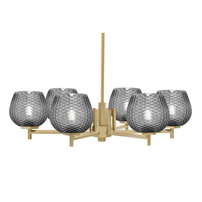 Mariko 6 Light Chandelier, New Age Brass Finish, 6" Smoke Textured Glass 