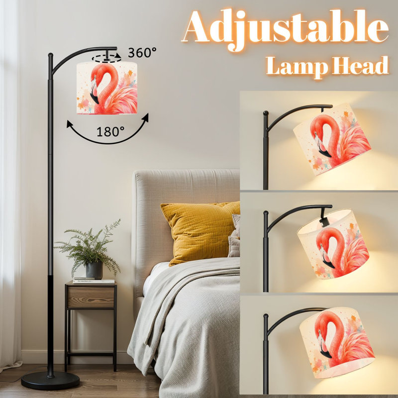 Lampe sur pied à arc avec abat-jour réglable Flamingo Vibrant doux plumes de corail rose lampe sur pied oiseau tropical 3 températures de couleur à haut gradateur avec interrupteur au pied
