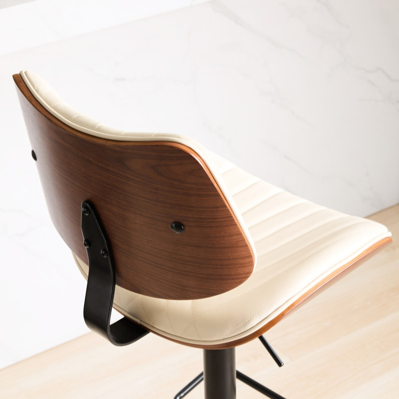 Tabourets de bar pivotants 360, siège en noyer et similicuir, hauteur réglable, ergonomique, pour îlot de cuisine / salle à manger / café, look Mid-Century, chaise beige, revêtement, salle à manger / café / cuisine à base stable
