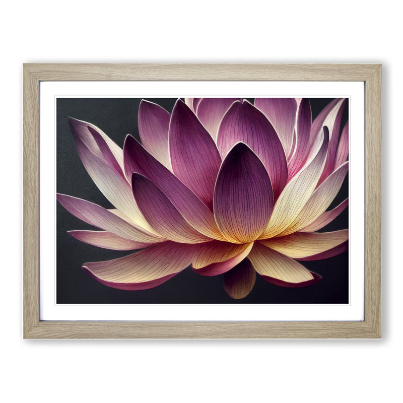 Heavenly Lotus Flower - Single Picture Frame Print, 46cm H x 64cm W x 2cm D, Oak