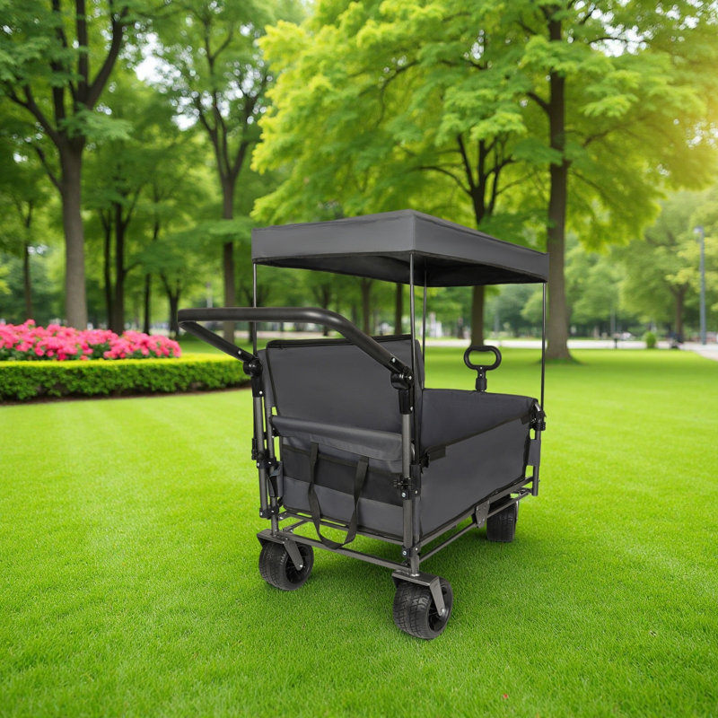 Chariot pliable 3-en-1 avec banquette et rangement, capacité de 500 lb, capacité de 180 L, Gris