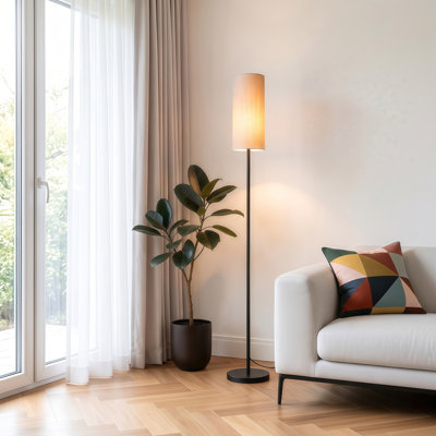 Lampe sur pied à abat-jour en tissu, lampe sur pied télécommandée à 3 températures de température avec interrupteur au pied, éclairage ambiant à structure en métal pour le salon et la chambre à coucher