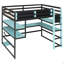 Lit mezzanine double en bois avec bureau, support de rangement latéral, tablettes multiples et lumière RVB, bleu nuage-1837225840-1838682829