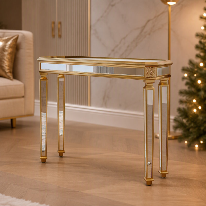 Console miroir vintage en bois sculpté, idéale pour une entrée ou un salon élégant, pour ranger et exposer vos objets de décoration.