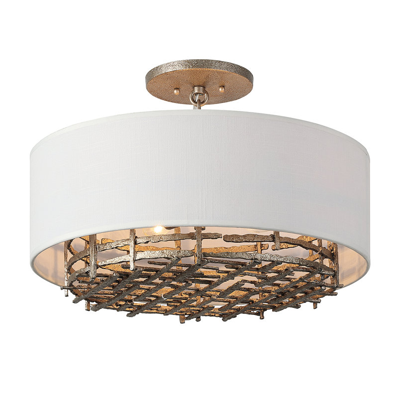 Champagne Luxe 4-Light Convertible Semi-Flush Pendant with White Linen Shade