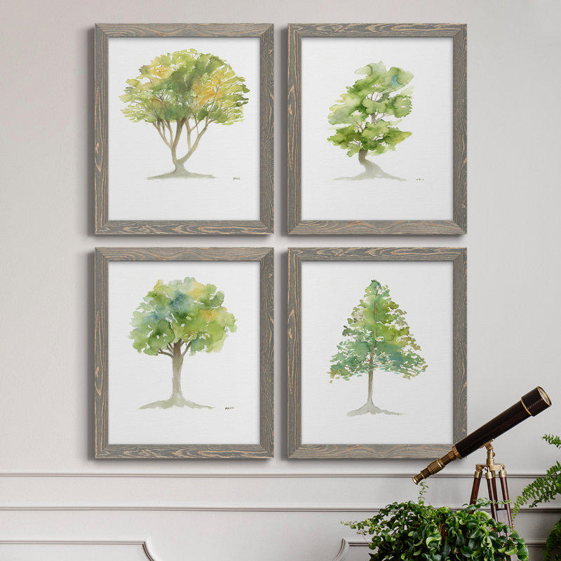 L'arbre I - ensemble de 4 reproductions d'art encadrées, H 20 po x l 68 po x P 1,5 po, Pas de tapis, Toile avec cadre gris
