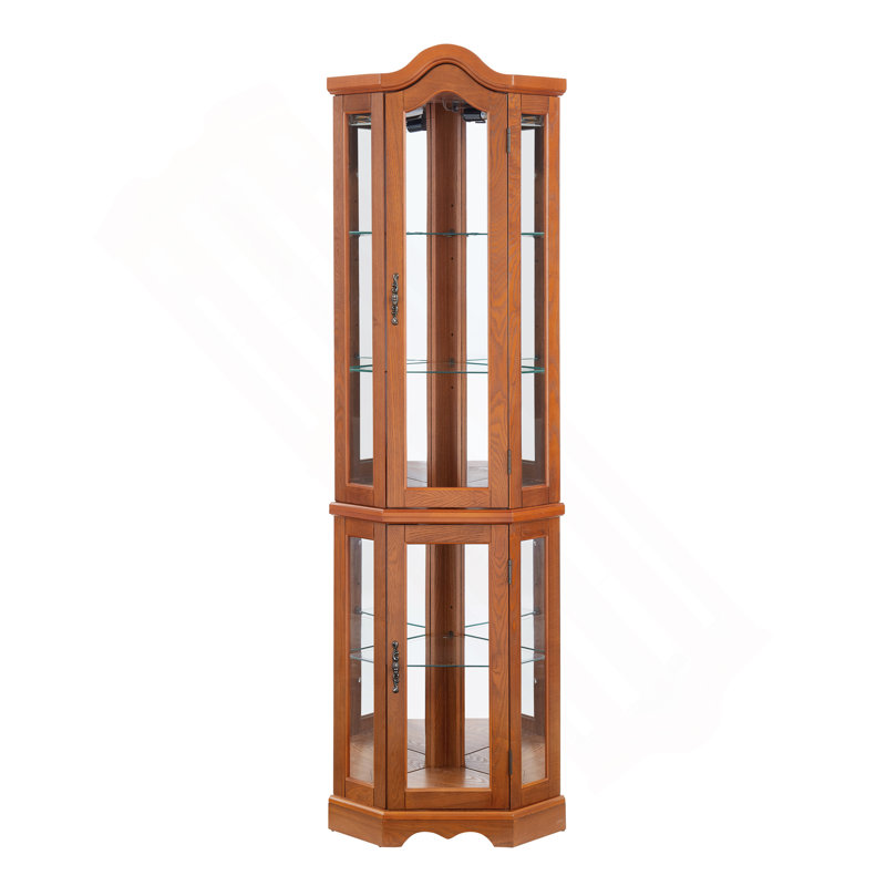Vitrine de coin lumineuse avec portes et tablettes en verre trempé - rangement élégant en chêne pour le décor du salon et de la chambre à coucher