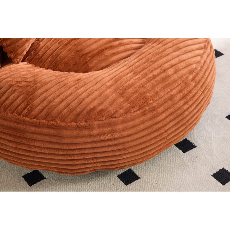 Pouf individuel, pouf en velours côtelé avec 3 coussins et accoudoirs, Orange Corduroy