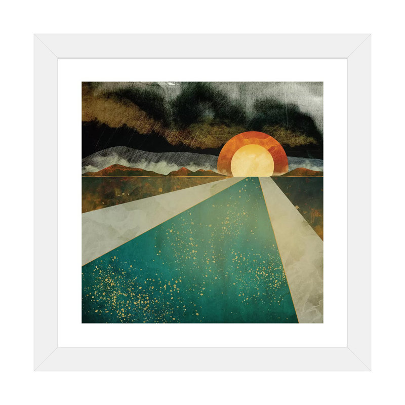 Rétro coucher de soleil - impression d'art graphique, Blanc, H 24 po x l 24 po x P 1 po, Papier encadré blanc