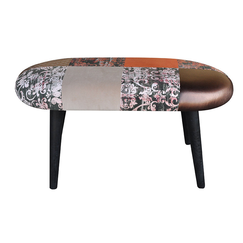 Patchwork Polyester Blend Upholstered Bench, Orange Mix