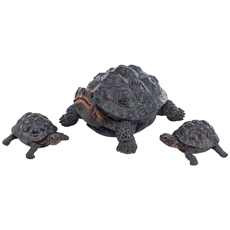 Realistic Resin Turtle Family Garden Statues in Dark Brown