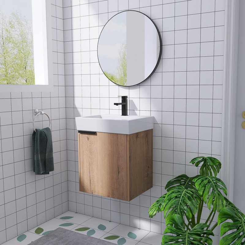 Meuble-lavabo mural 18 po avec lavabo, meuble-lavabo mural simple avec porte à fermeture en douceur