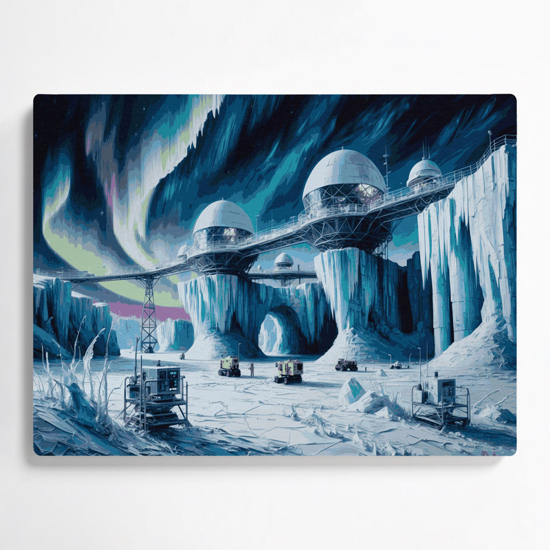 Art mural en métal Sci Fi Ice planète station de recherche, H 12 po x l 18 po