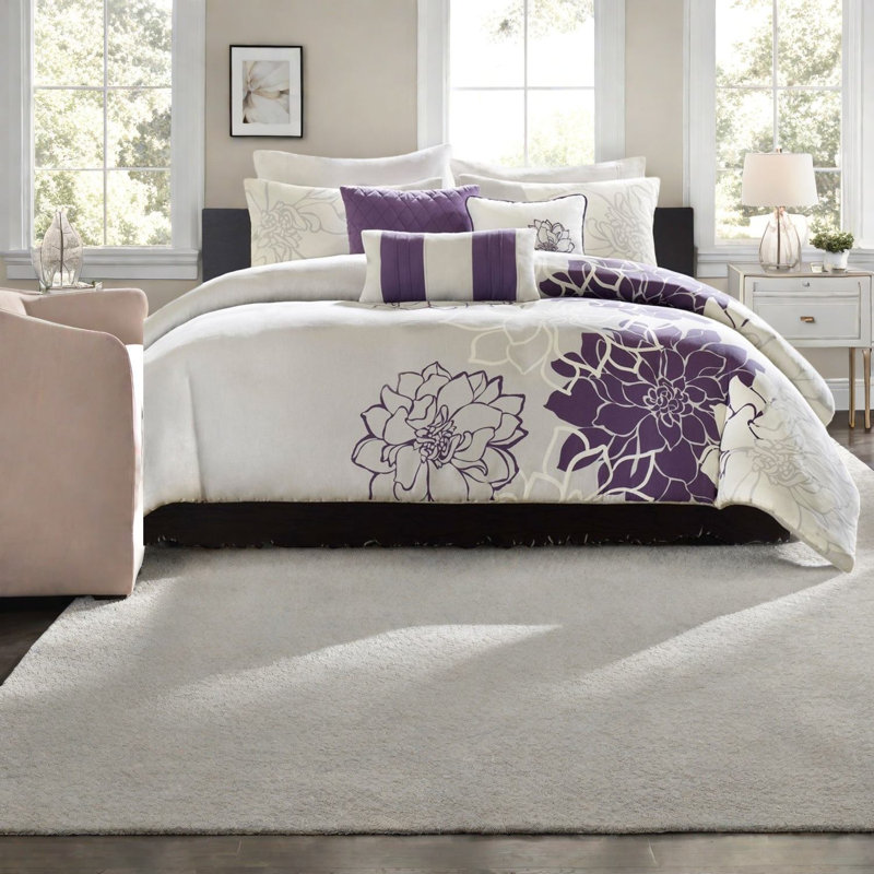 Ensemble de literie élégant en satin de coton 6 pièces à motif floral pour chambre à coucher moderne
