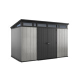 Keter Artisan 11x7 ft. Modern Durable Resin Outdoor Storage Shed With Floor and Double Doors for Garden Patio Furniture and Tools, Grey