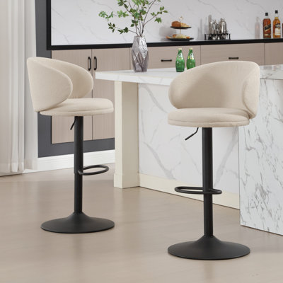 Lontrell 17.7" Wide Soft Swivel Upholstered Adjustable Height Bar Stool with Footrest