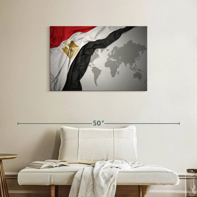 Drapeau égyptien sur la carte du monde, H 24 po x l 36 po