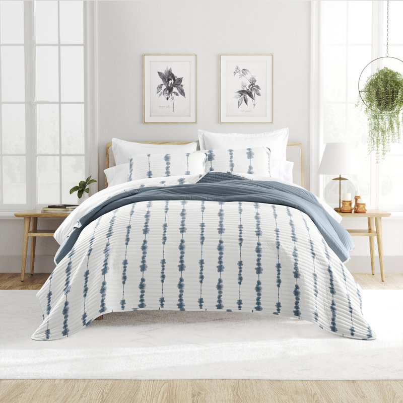 All Season Reversible Quilt Set Dusk Blue by Becky Cameron, Twin Quilt + 1 Standard Sham