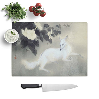 Tempered Glass White Fox by Kansetsu Hashimoto Chopping Board
