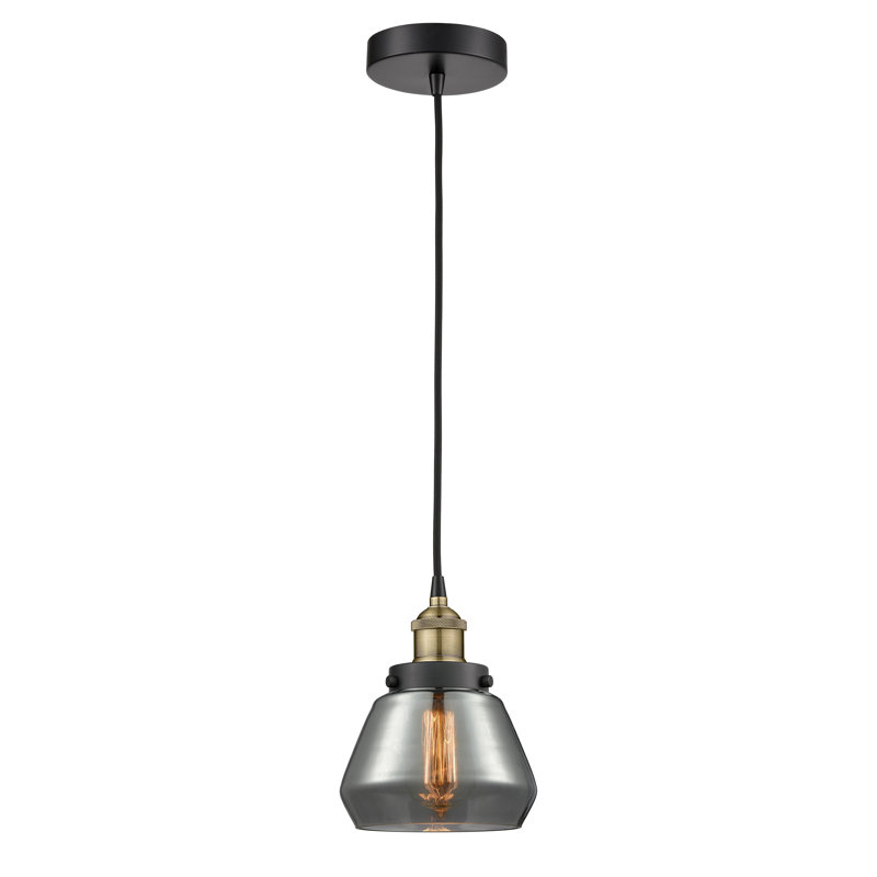 Luminaire suspendu conique à 1 lumière Cahn, Plaqué couleur fumée, Laiton antique noir