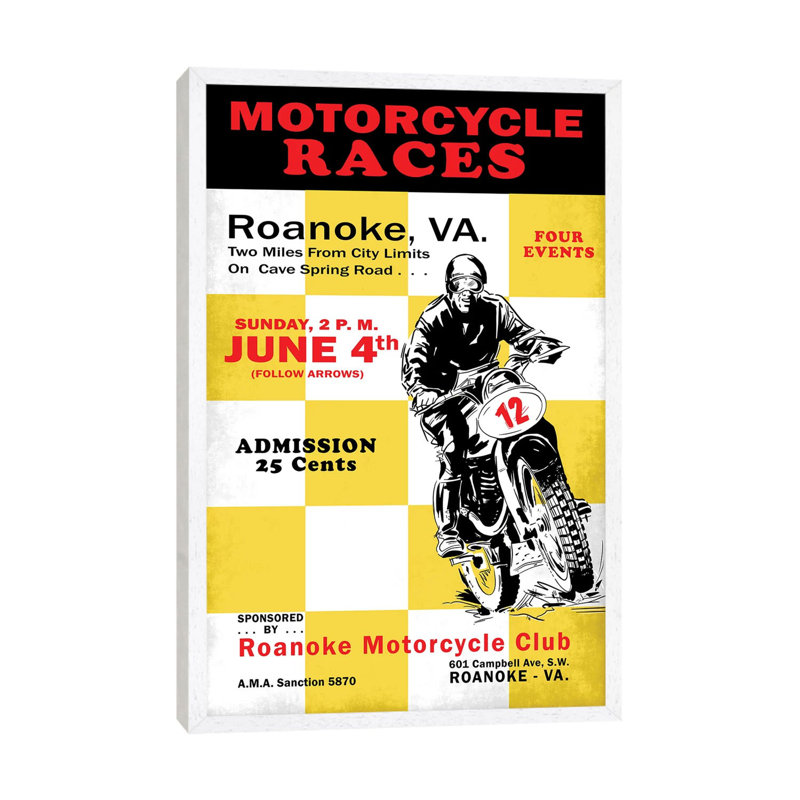 Motorcycle Hill Climb by Mark Rogan - Print on Canvas, White Framed, 152.4cm H x 101.6cm W x 3.81cm D