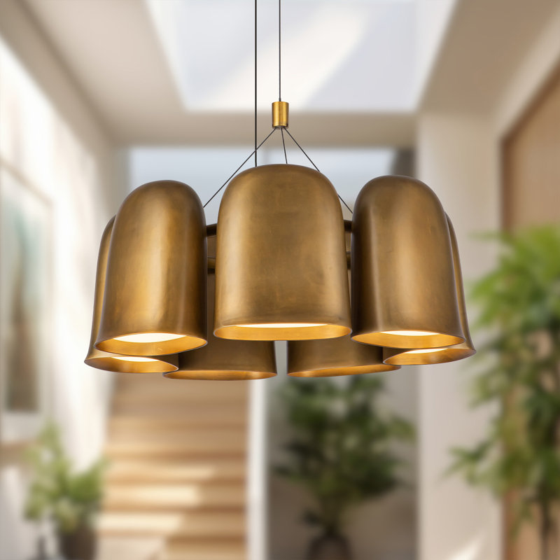 Bell 20-In Chandelier, Brass, Vintage Brass