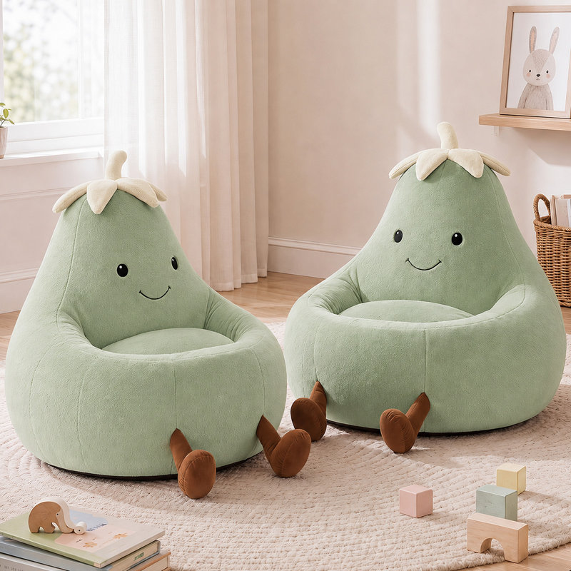 Caricature d'un fauteuil à billes aubergine, canapé pour chambre d'enfant avec housse lavable ou lecture, détente et regarder la télévision