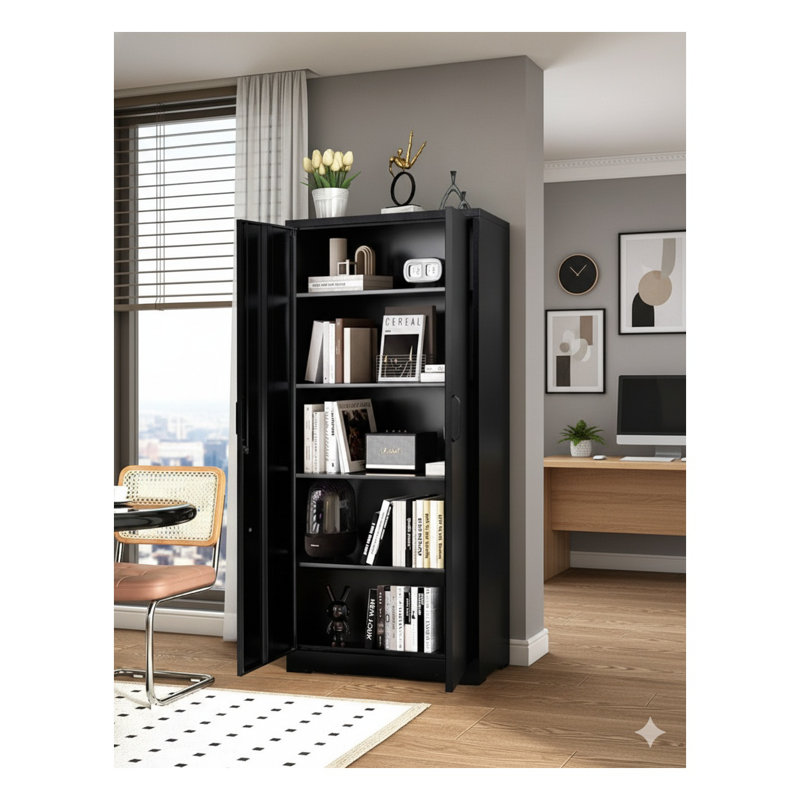 Armoire de rangement en métal robuste avec portes verrouillables - Armoire en acier 71 po avec 4 tablettes réglables pour l'organisation de garage, de bureau ou d'entrepôt, noir