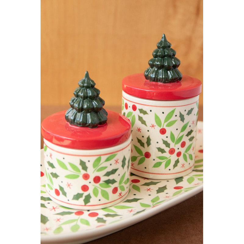  Ensemble de 2 bocaux de Noël décoratifs de cuisine en céramique peinte H 10,6 po