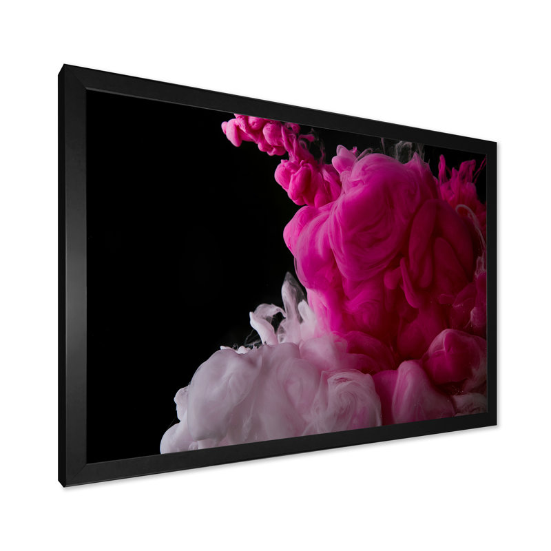 Peinture abstraite éclaboussure rose - œuvre d'art moderne sur toile, Cadre noir, H 8 po x l 12 po x P 1 po